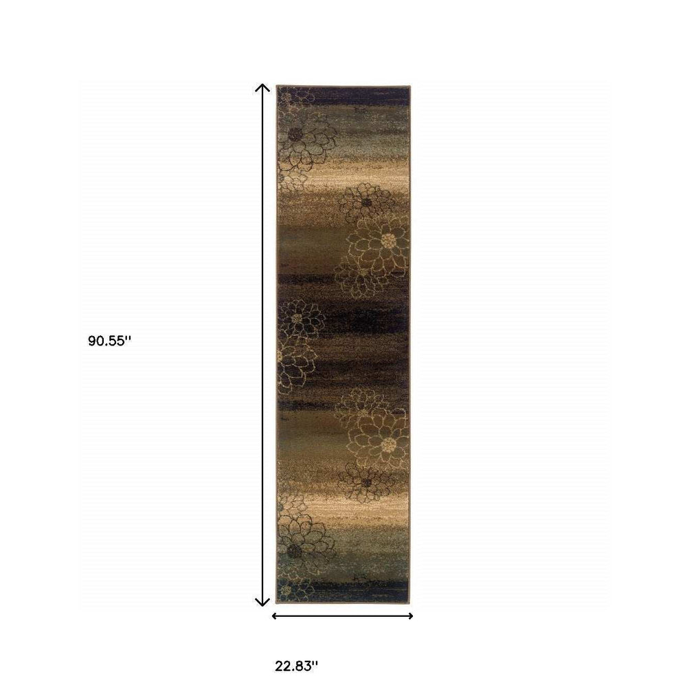 2' X 8' Brown And Beige Floral Power Loom Stain Resistant Runner Rug - Homeroots - Flyclothing LLC