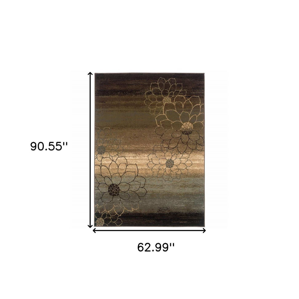 5' X 8' Brown And Beige Floral Power Loom Stain Resistant Area Rug - Homeroots - Flyclothing LLC