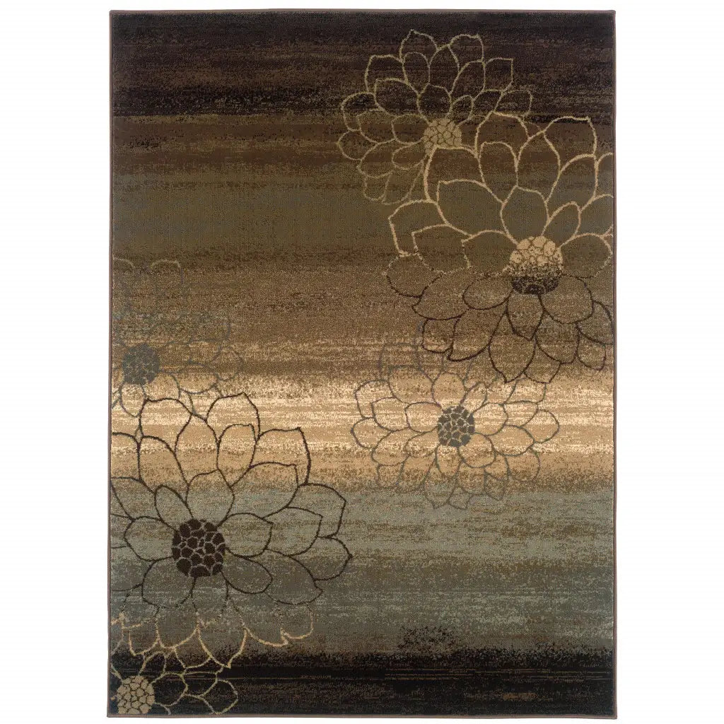 6' X 9' Brown And Beige Floral Power Loom Stain Resistant Area Rug - Homeroots - Flyclothing LLC