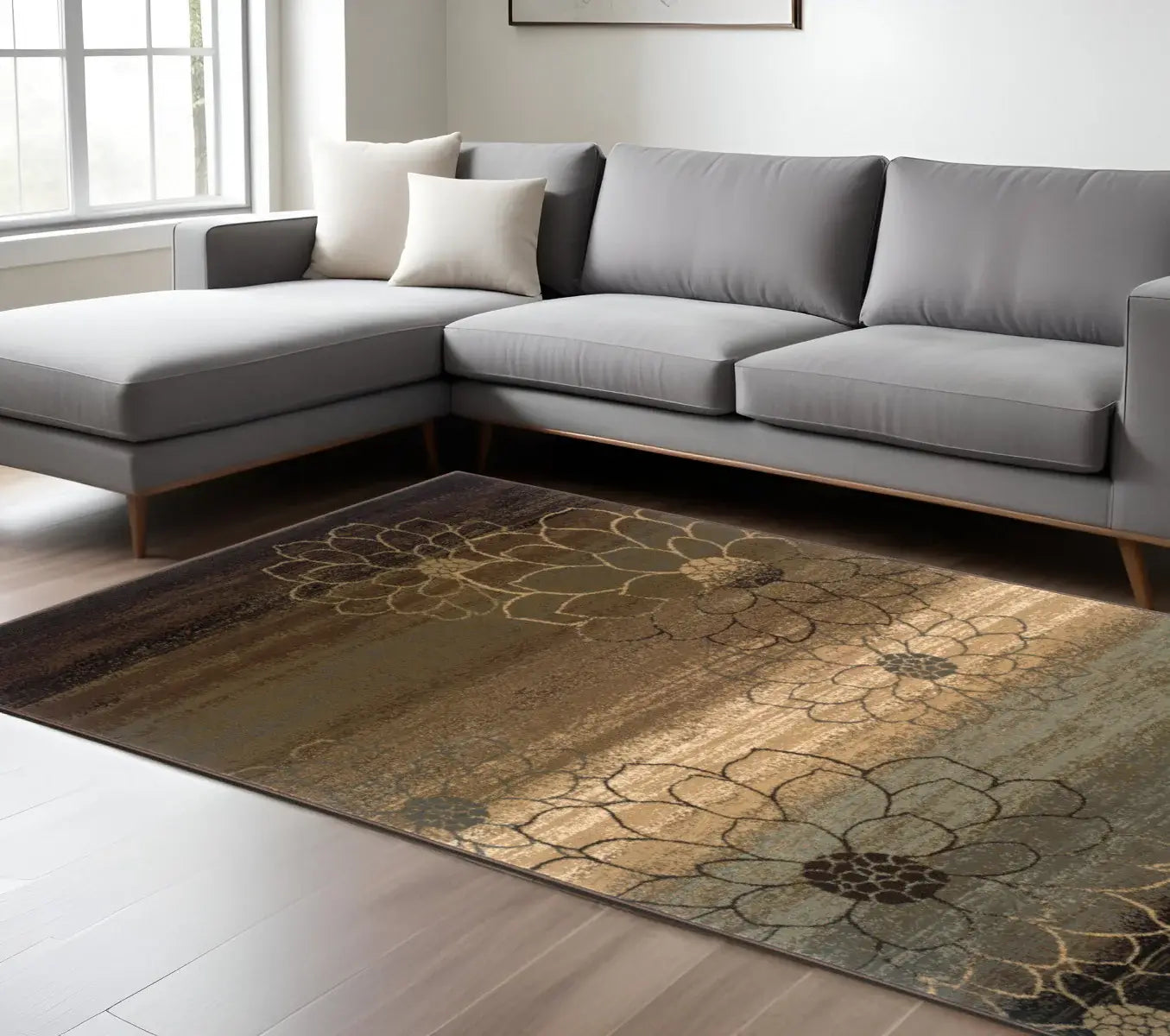 6' X 9' Brown And Beige Floral Power Loom Stain Resistant Area Rug - Homeroots - Flyclothing LLC