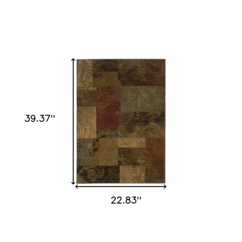 2' X 3' Green And Red Geometric Power Loom Stain Resistant Area Rug - Homeroots - Flyclothing LLC