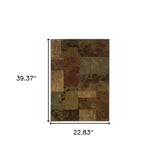 2' X 3' Green And Red Geometric Power Loom Stain Resistant Area Rug