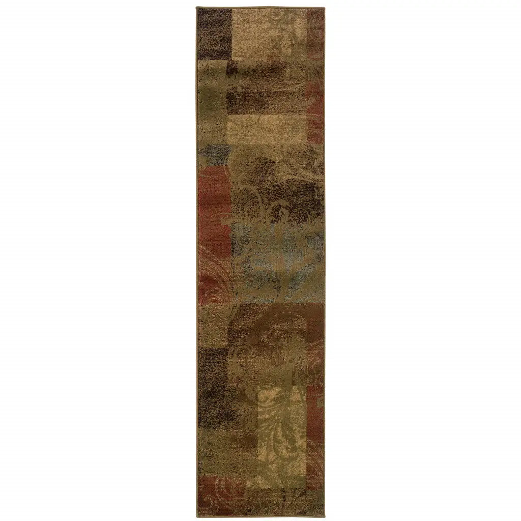 2' X 8' Green Geometric Power Loom Stain Resistant Runner Rug - Homeroots - Flyclothing LLC
