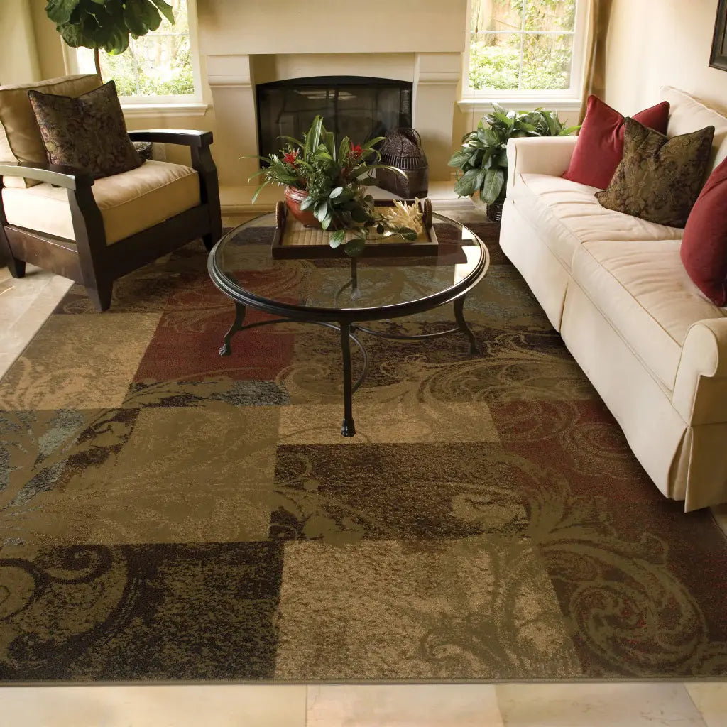 6' X 9' Green And Red Geometric Power Loom Stain Resistant Area Rug - Homeroots - Flyclothing LLC