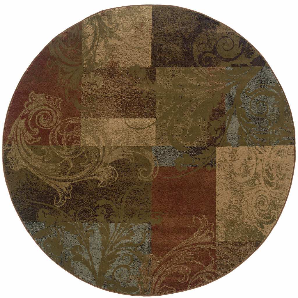 8' Green Round Geometric Power Loom Stain Resistant Area Rug - Homeroots - Flyclothing LLC