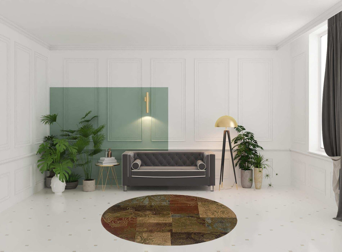 8' Green Round Geometric Power Loom Stain Resistant Area Rug - Homeroots - Flyclothing LLC