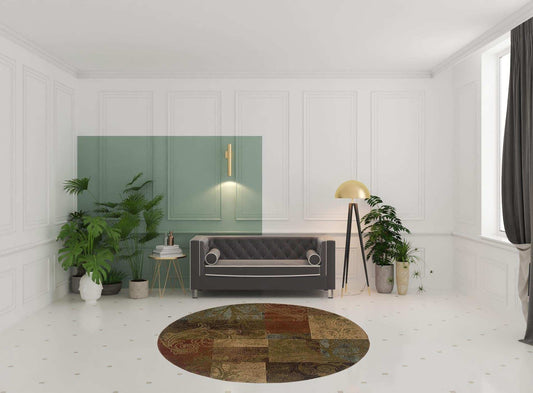 8' Green Round Geometric Power Loom Stain Resistant Area Rug - Homeroots - Flyclothing LLC