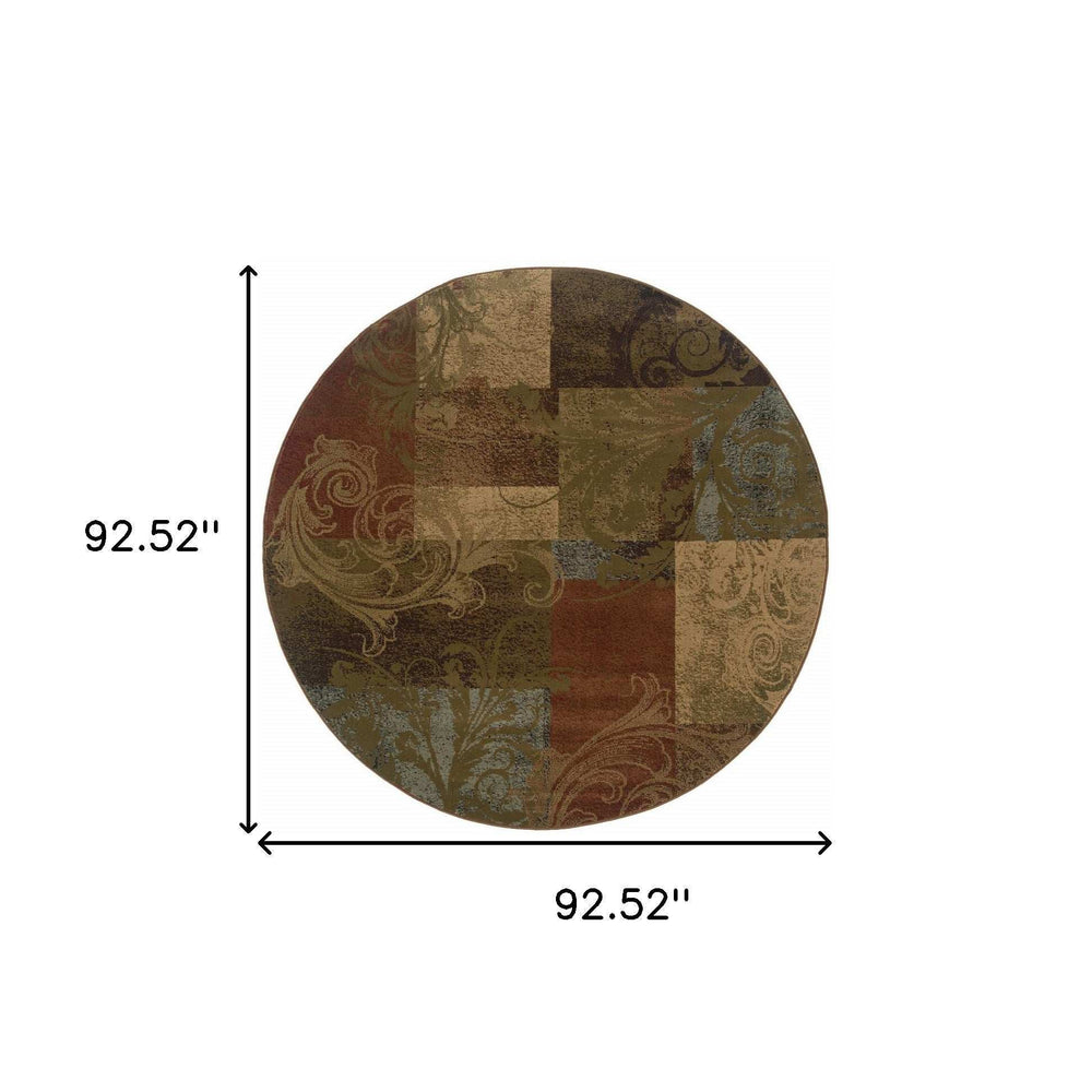 8' Green Round Geometric Power Loom Stain Resistant Area Rug - Homeroots - Flyclothing LLC