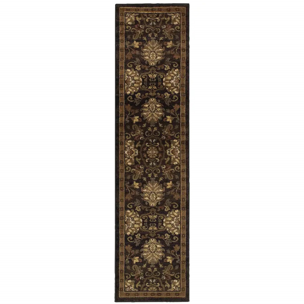 2' X 8' Brown Beige Blue And Red Oriental Power Loom Stain Resistant Runner Rug - Homeroots - Flyclothing LLC