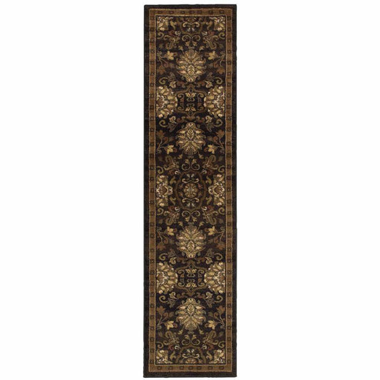 2' X 8' Brown Beige Blue And Red Oriental Power Loom Stain Resistant Runner Rug - Homeroots - Flyclothing LLC