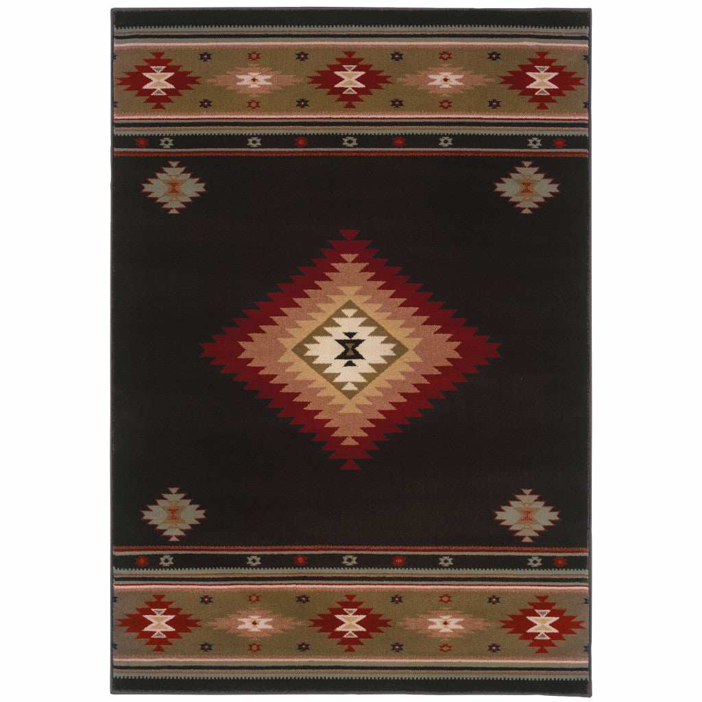 10' X 13' Black And Green Southwestern Power Loom Stain Resistant Area Rug - Homeroots - Flyclothing LLC