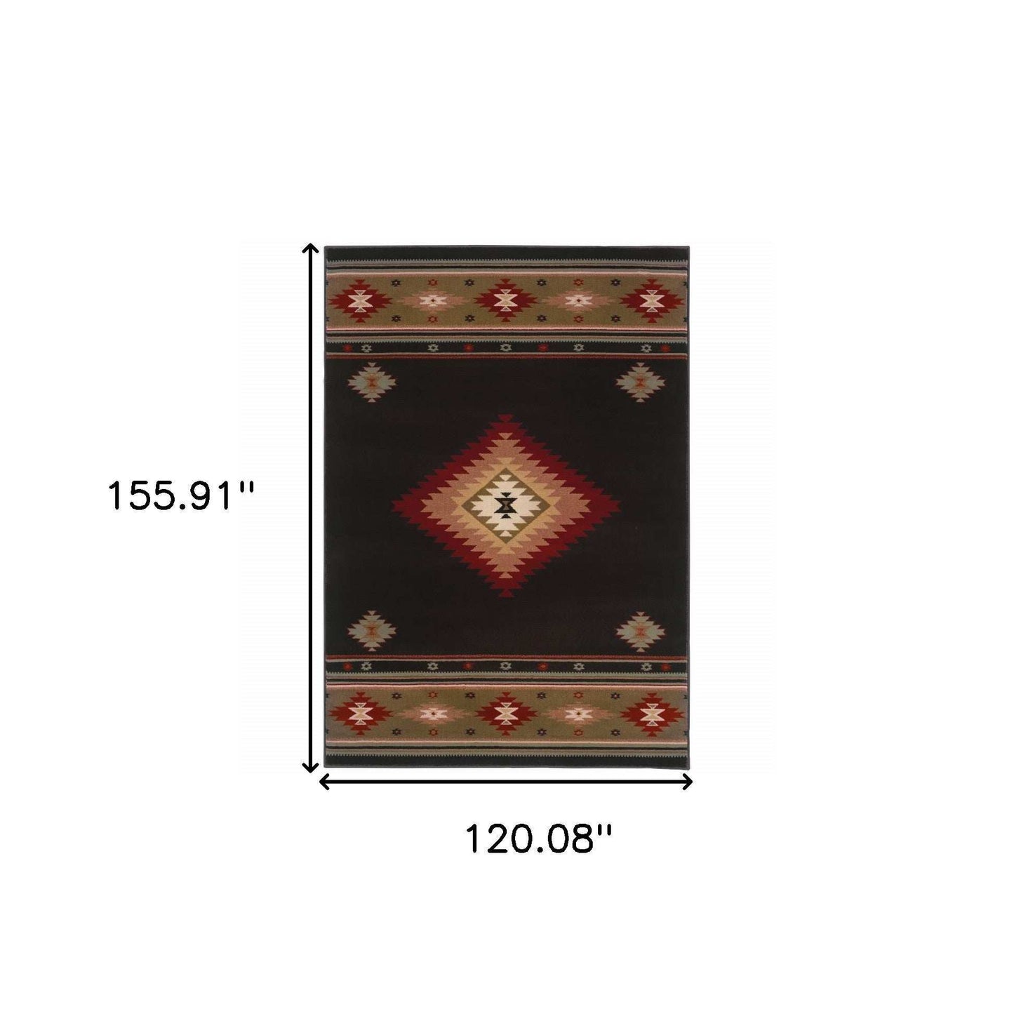 10' X 13' Black And Green Southwestern Power Loom Stain Resistant Area Rug - Homeroots - Flyclothing LLC