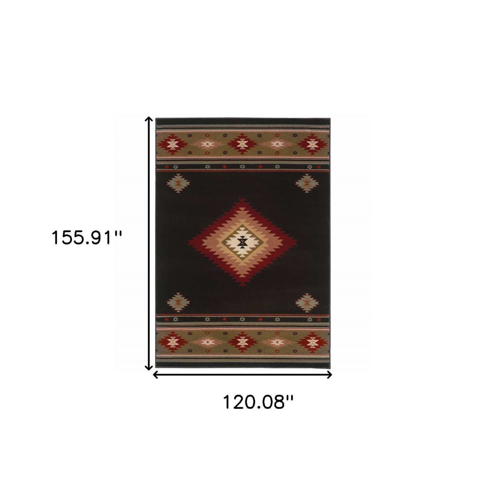 10' X 13' Black And Green Southwestern Power Loom Stain Resistant Area Rug - Homeroots - Flyclothing LLC