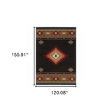 10' X 13' Black And Green Southwestern Power Loom Stain Resistant Area Rug - Homeroots
