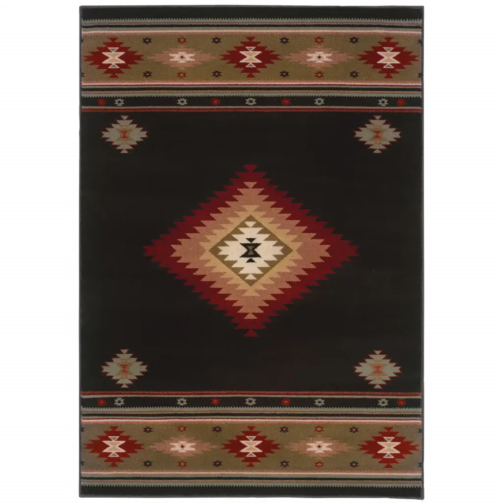 6' X 9' Black And Green Southwestern Power Loom Stain Resistant Area Rug - Homeroots - Flyclothing LLC