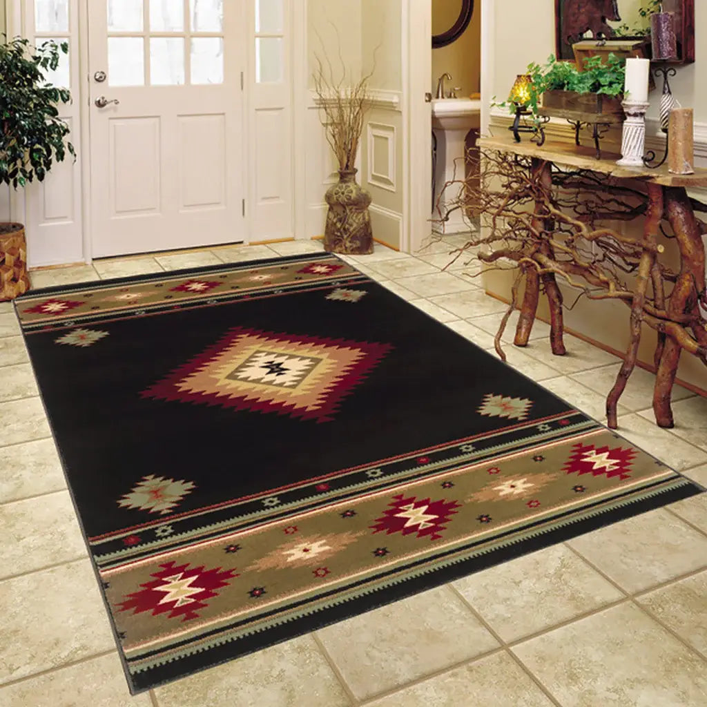 6' X 9' Black And Green Southwestern Power Loom Stain Resistant Area Rug - Homeroots - Flyclothing LLC