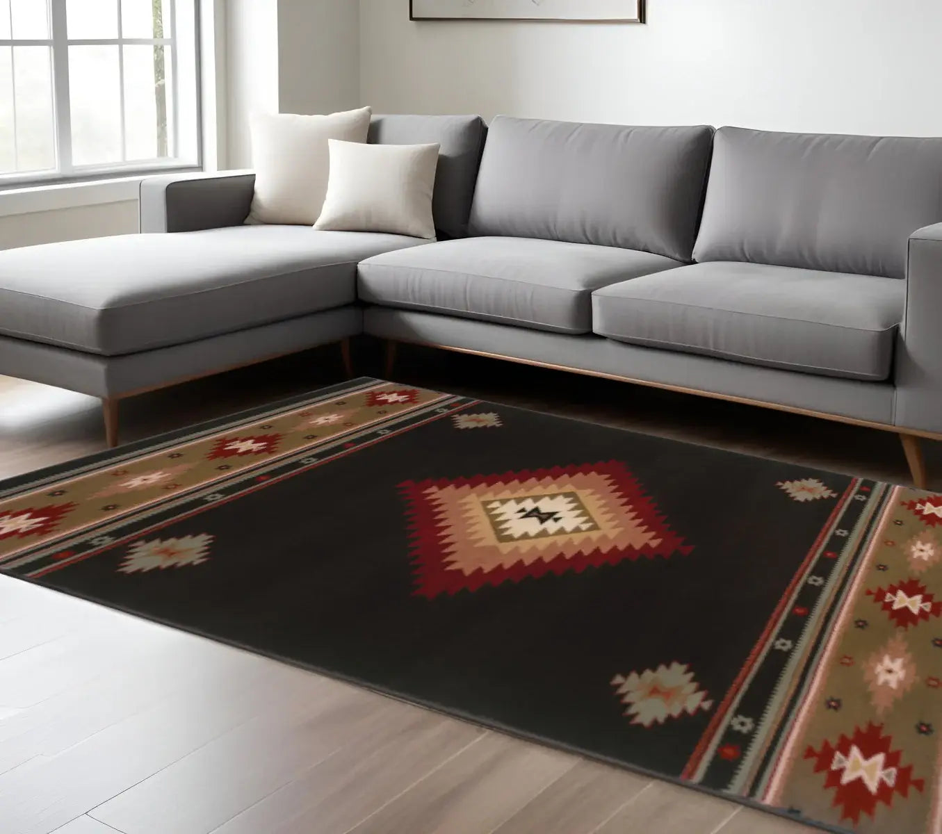 6' X 9' Black And Green Southwestern Power Loom Stain Resistant Area Rug - Homeroots - Flyclothing LLC