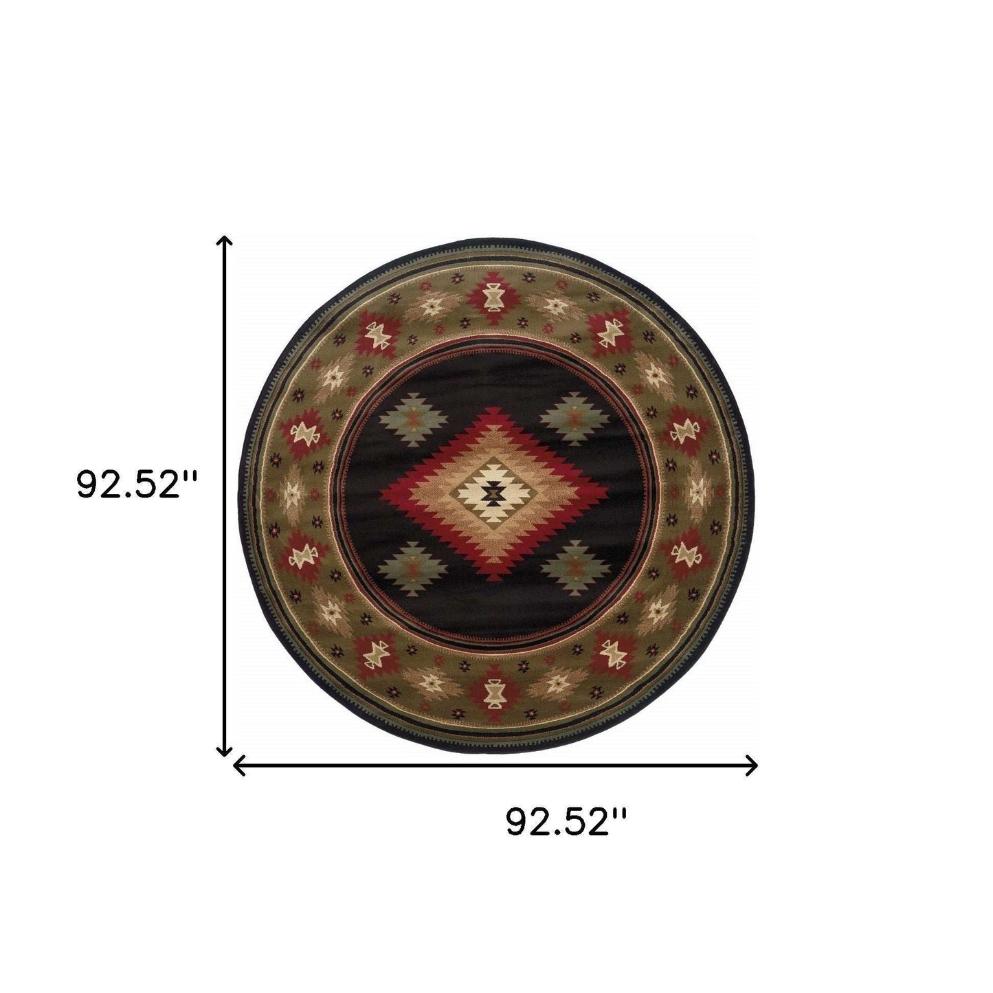 8' Black Round Southwestern Power Loom Stain Resistant Area Rug - Homeroots - Flyclothing LLC