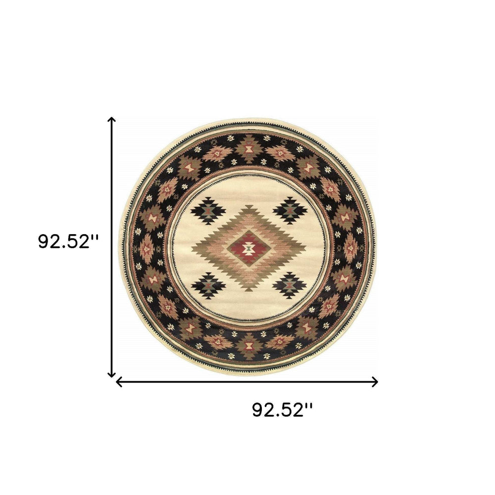 8' Beige Round Southwestern Power Loom Stain Resistant Area Rug - Homeroots - Flyclothing LLC