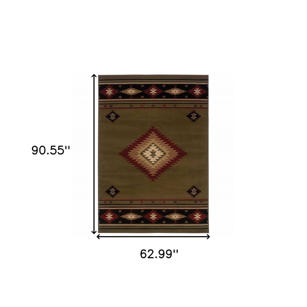 5' X 8' Green Southwestern Power Loom Stain Resistant Area Rug - Homeroots - Flyclothing LLC