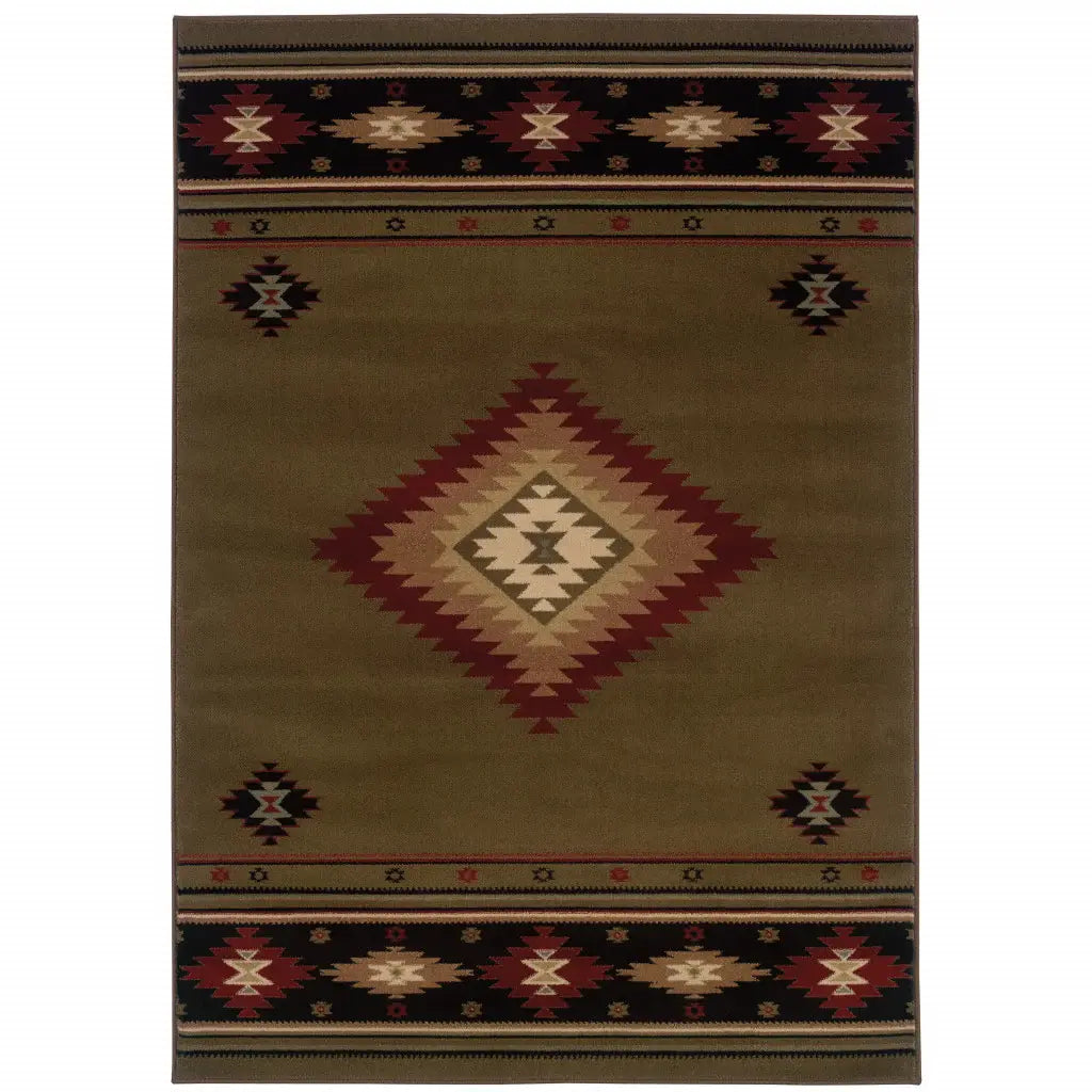 6' X 9' Green Southwestern Power Loom Stain Resistant Area Rug - Homeroots - Flyclothing LLC