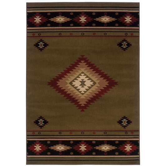 6' X 9' Green Southwestern Power Loom Stain Resistant Area Rug - Homeroots - Flyclothing LLC