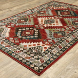 10' X 13' Red Deep Teal Ivory Grey And Green Southwestern Power Loom Stain Resistant Area Rug - Homeroots - Flyclothing LLC