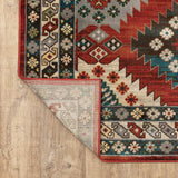 10' X 13' Red Deep Teal Ivory Grey And Green Southwestern Power Loom Stain Resistant Area Rug - Homeroots - Flyclothing LLC