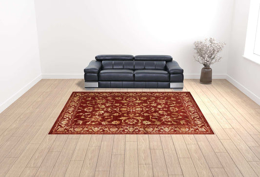 10' X 13' Red And Gold Oriental Power Loom Stain Resistant Area Rug - Homeroots - Flyclothing LLC