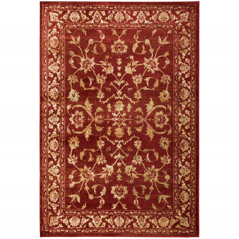 10' X 13' Red And Gold Oriental Power Loom Stain Resistant Area Rug