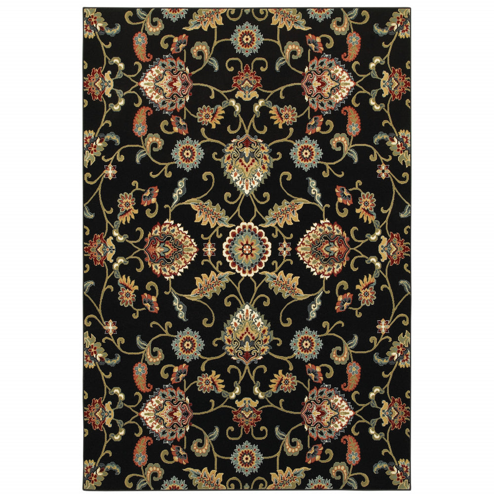 2' X 4' Green and Black Floral Power Loom Area Rug - Homeroots
