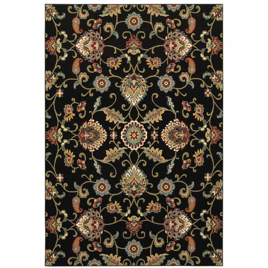 2' X 4' Green and Black Floral Power Loom Area Rug - Homeroots - Flyclothing LLC