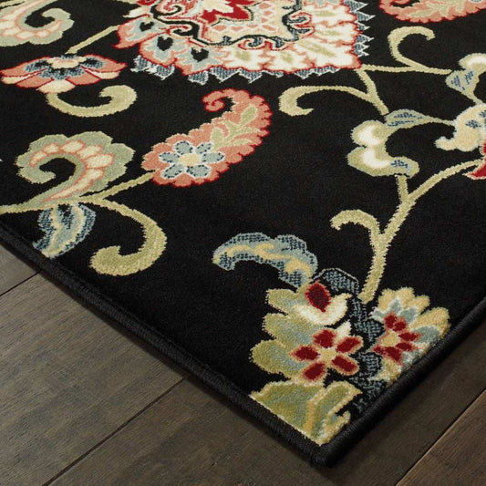 2' X 4' Green and Black Floral Power Loom Area Rug - Homeroots - Flyclothing LLC