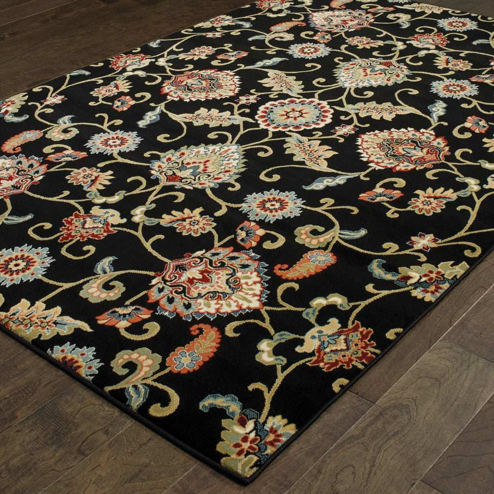 2' X 4' Green and Black Floral Power Loom Area Rug - Homeroots - Flyclothing LLC