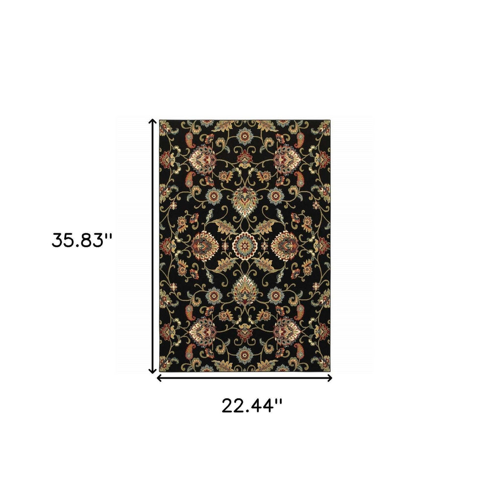 2' X 4' Green and Black Floral Power Loom Area Rug - Homeroots - Flyclothing LLC