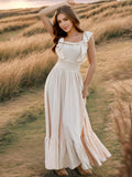 Ruffled Smocked Square Neck Maxi Dress - Trendsi