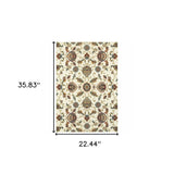 2' X 4' Ivory Green Blue Red Salmon And Yellow Floral Power Loom Stain Resistant Area Rug - Homeroots