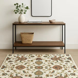 4' X 6' Ivory Green Blue Red Salmon And Yellow Floral Power Loom Stain Resistant Area Rug - Homeroots - Flyclothing LLC