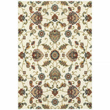 6' X 9' Ivory Green Blue Red Salmon And Yellow Floral Power Loom Stain Resistant Area Rug - Homeroots - Flyclothing LLC