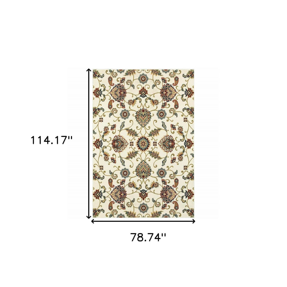 6' X 9' Ivory Green Blue Red Salmon And Yellow Floral Power Loom Stain Resistant Area Rug - Homeroots - Flyclothing LLC