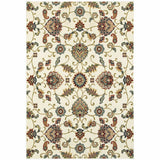 8' X 11' Ivory Green Blue Red Salmon And Yellow Floral Power Loom Stain Resistant Area Rug - Homeroots - Flyclothing LLC