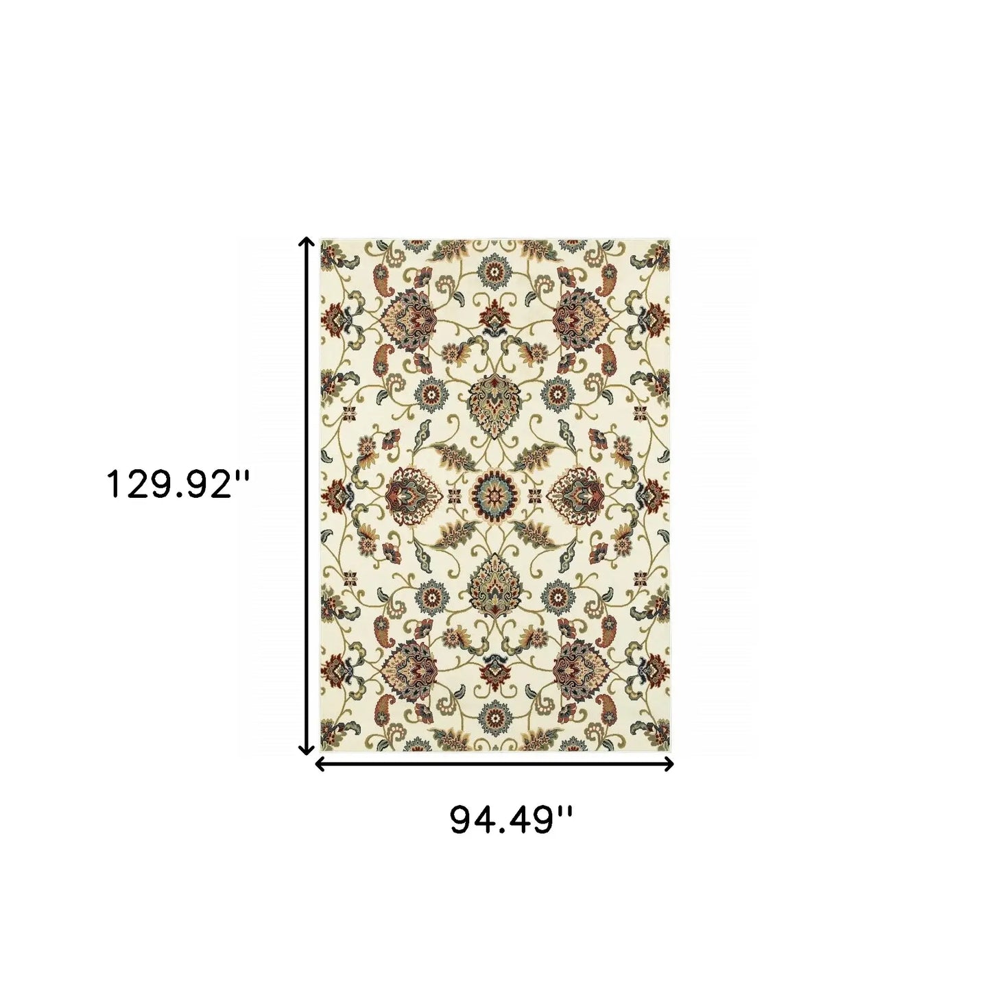 8' X 11' Ivory Green Blue Red Salmon And Yellow Floral Power Loom Stain Resistant Area Rug - Homeroots - Flyclothing LLC