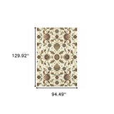 8' X 11' Ivory Green Blue Red Salmon And Yellow Floral Power Loom Stain Resistant Area Rug - Homeroots - Flyclothing LLC