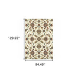 8' X 11' Ivory Green Blue Red Salmon And Yellow Floral Power Loom Stain Resistant Area Rug - Homeroots - Flyclothing LLC