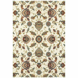 10' X 13' Ivory Green Blue Red Salmon And Yellow Floral Power Loom Stain Resistant Area Rug - Homeroots