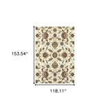10' X 13' Ivory Green Blue Red Salmon And Yellow Floral Power Loom Stain Resistant Area Rug - Homeroots