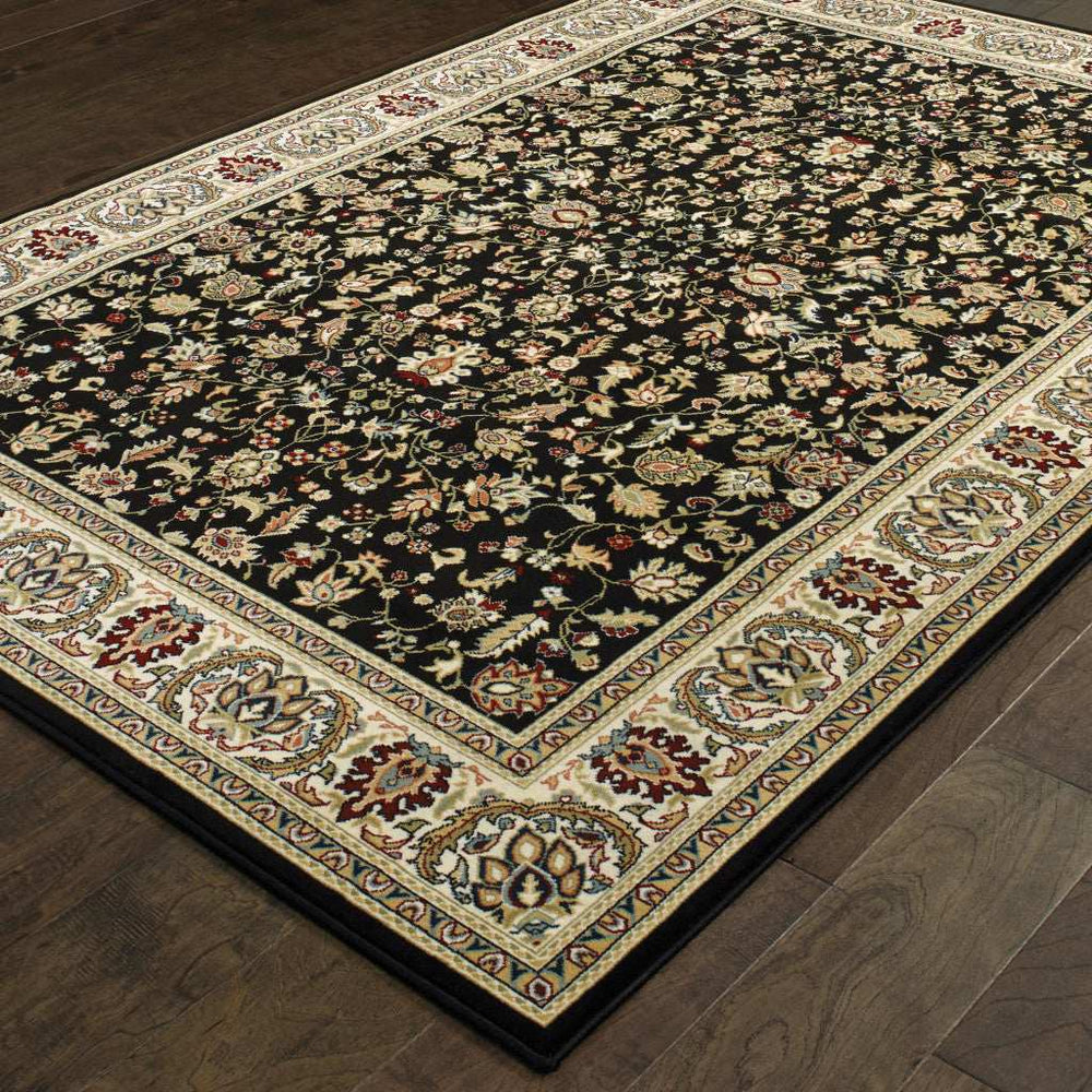 2' X 4' Black And Ivory Oriental Power Loom Stain Resistant Area Rug - Homeroots - Flyclothing LLC