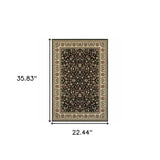 2' X 4' Black And Ivory Oriental Power Loom Stain Resistant Area Rug - Homeroots