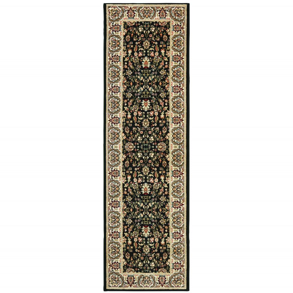 2' X 8' Black And Ivory Oriental Power Loom Stain Resistant Runner Rug - Homeroots