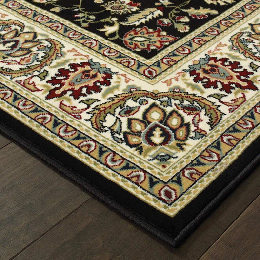2' X 8' Black And Ivory Oriental Power Loom Stain Resistant Runner Rug - Homeroots - Flyclothing LLC